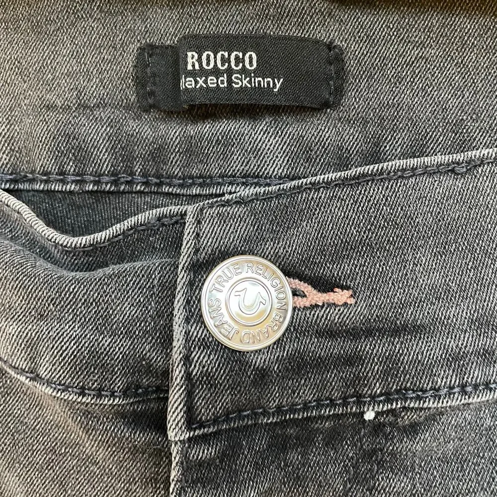 True Religion Rocco Relaxed Skinny Jeans 40x31 Gray Stretch Designer Denim